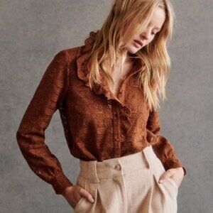 NWT Sezane Chlo Shirt Chocolate Guipure Size 6/38